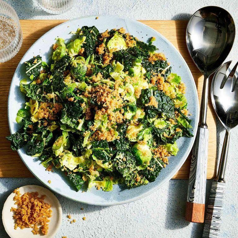 Kale and Brussels Sprouts Caesar Salad