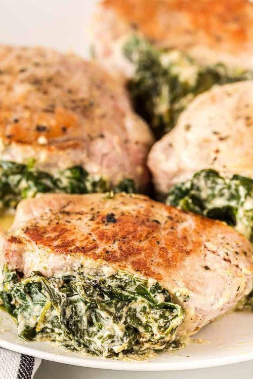 Keto Stuffed Pork Chops with Cheese and Spinach