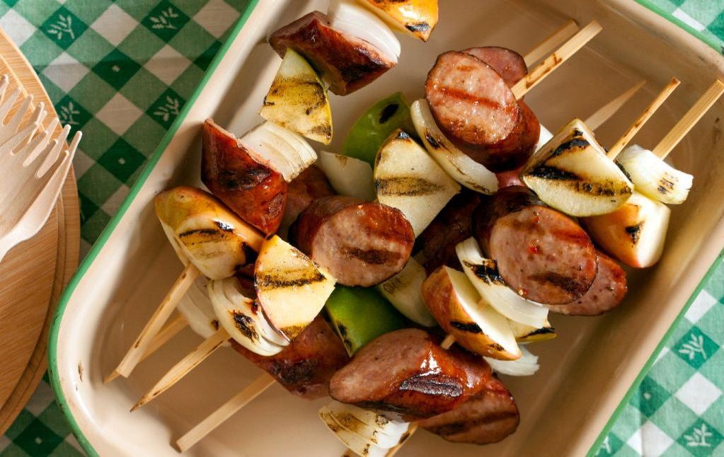 Kielbasa and Apple Skewers