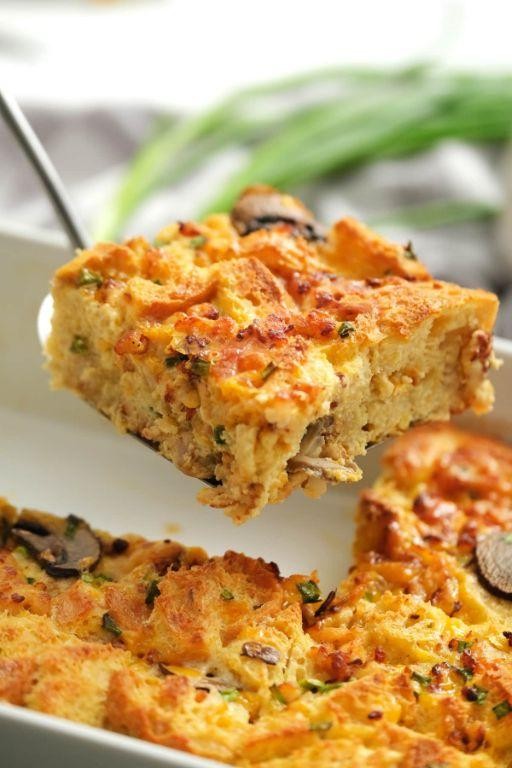 Kielbasa and Mushroom Breakfast Strata