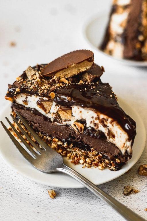 Layered Peanut Butter Fudge Ice Cream Cake