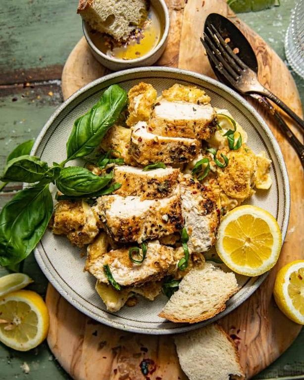 Lemon Basil Chicken with Asiago Cheese Ravioli