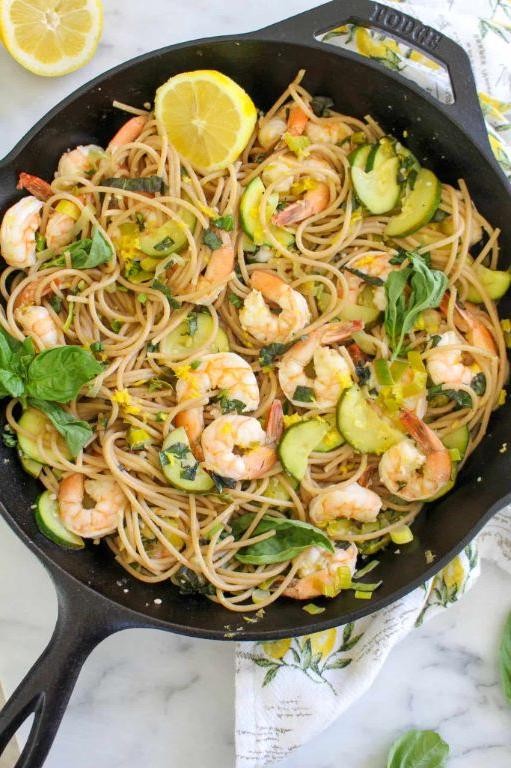 Lemon Basil Shrimp Spaghetti