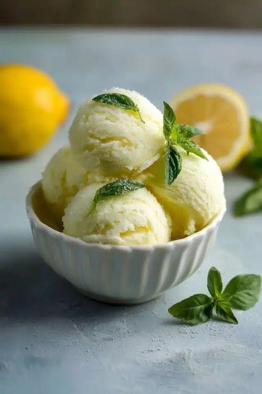 Lemon Basil Sorbet with Candied Zest