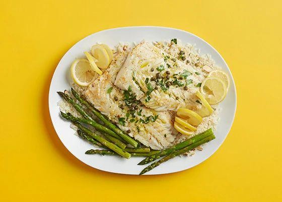 Lemon Butter Baked Fish with Herb Rice