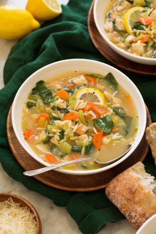 Lemon Chicken Orzo Soup with Fresh Spinach