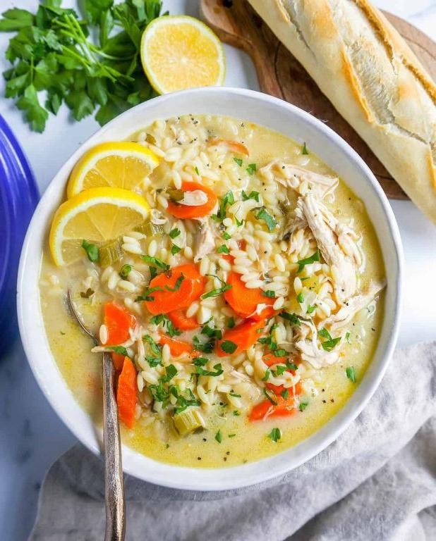 Lemon Chicken Orzo Soup with Parmesan Twist