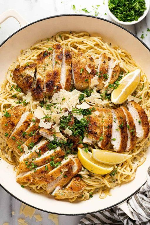 Lemon Chicken Stir Fry with Angel Hair Noodles