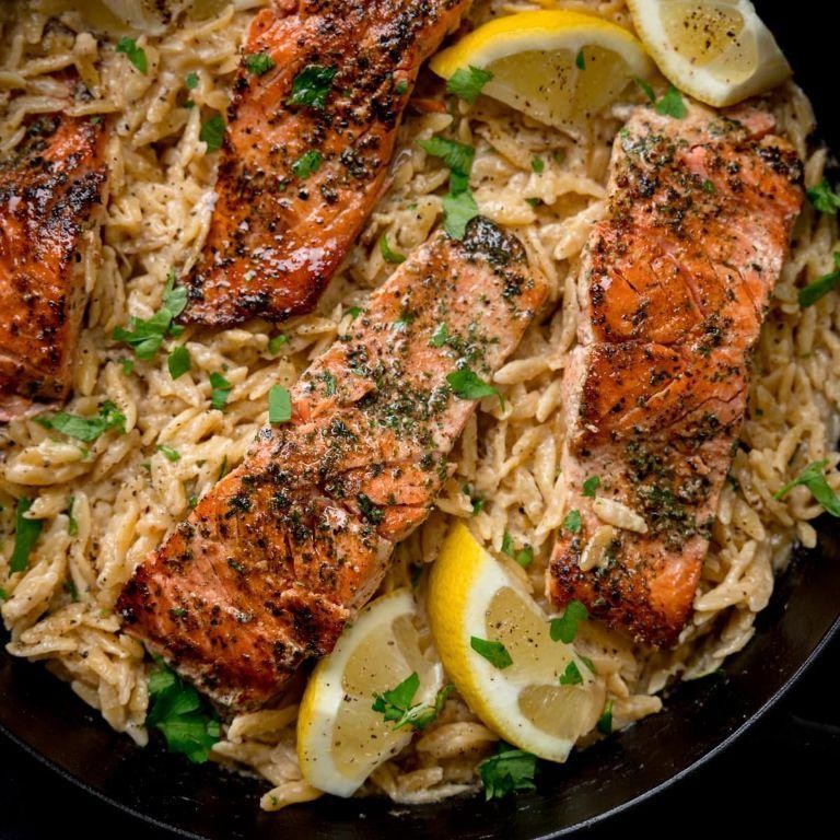 Lemon Dill Salmon with Creamy Orzo