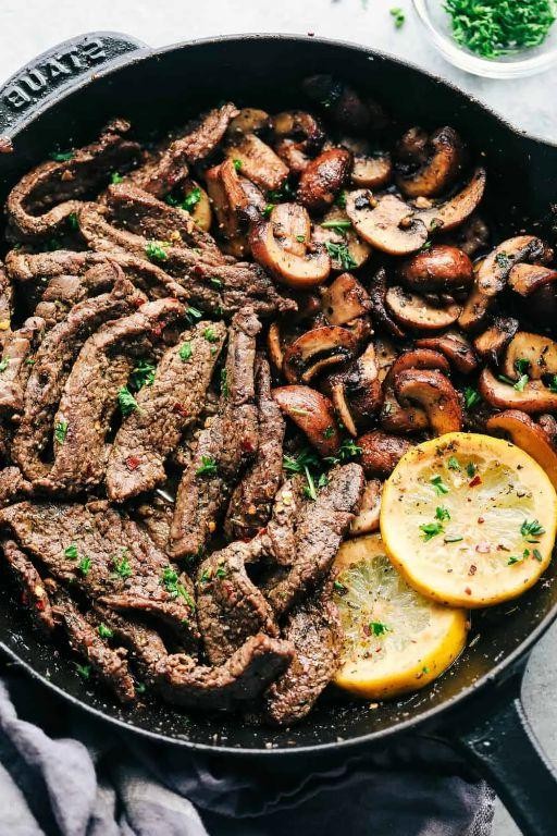 Lemon Garlic Butter Steak with Mushrooms