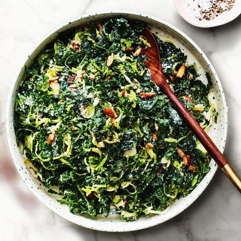 Lemon Garlic Kale and Brussels Sprouts Slaw