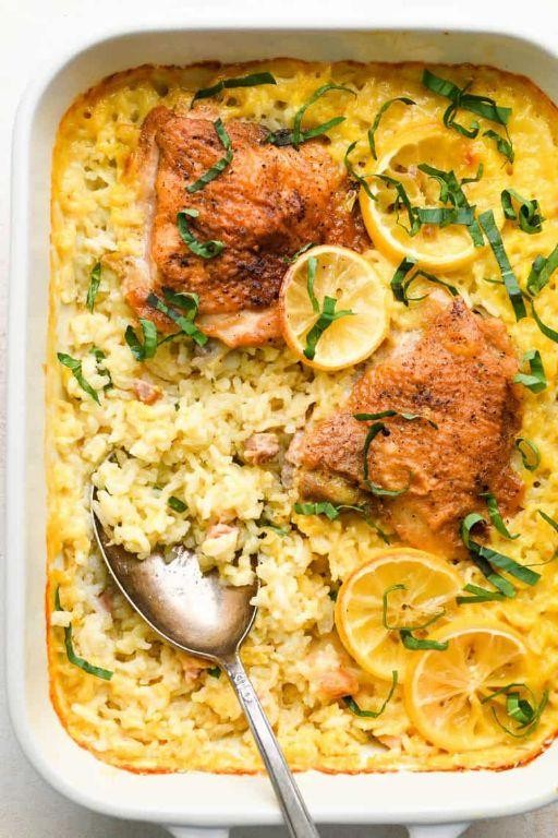 Lemon Herb Ground Chicken and Rice Bake