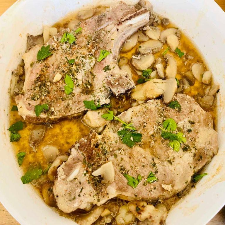 Lemon Herb Slow Cooker Pork Chops with Mushrooms
