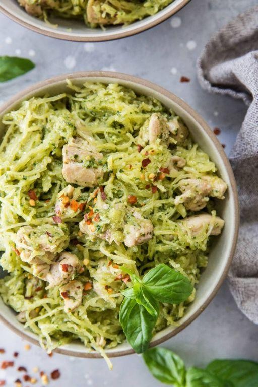 Lemon Pesto Spaghetti Squash with Grilled Chicken