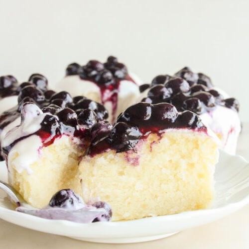 Lemon Pudding Cake with Blueberry Compote