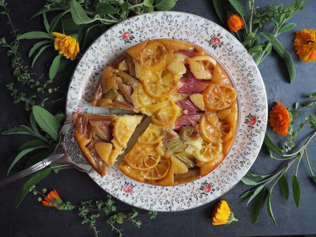 Lemon Rhubarb Upside-Down Cake