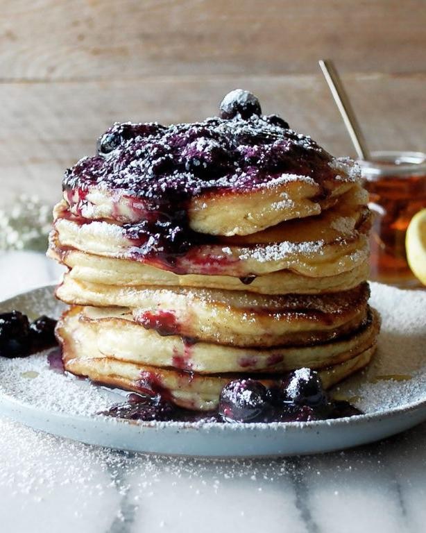 Lemon Ricotta Pancakes with Fresh Blueberries