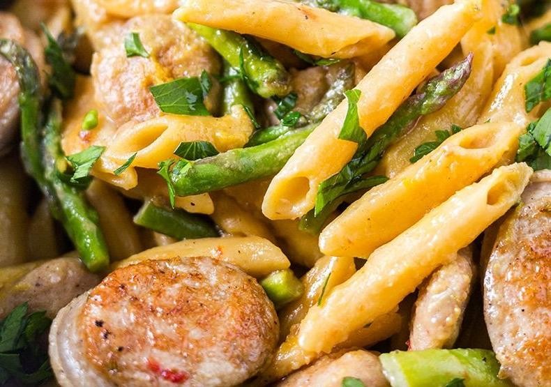 Lemon Sausage and Asparagus Linguine