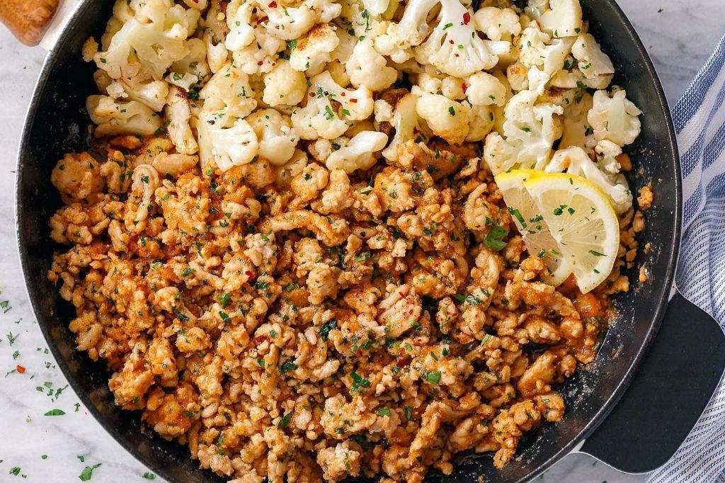 Lemon-Garlic Ground Turkey and Cauliflower