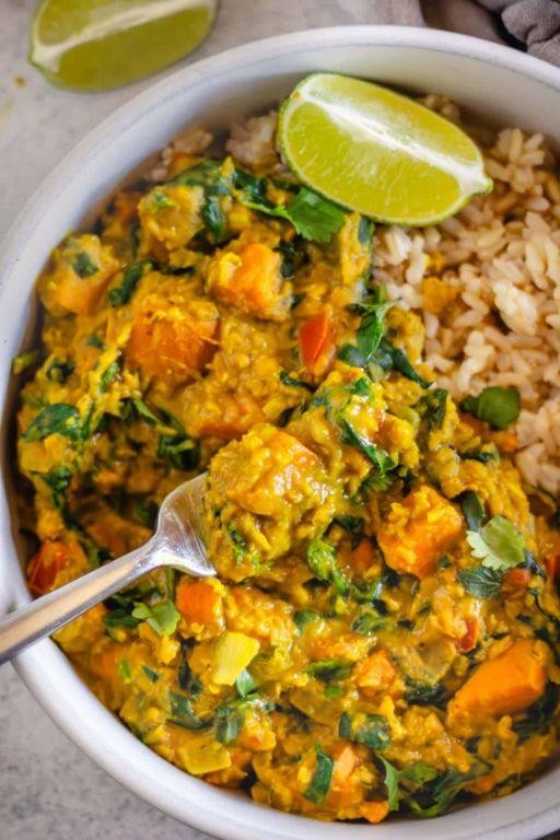 Lentil and Sweet Potato Curry with Spinach