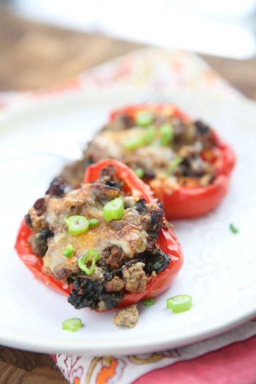 London Broil and Spinach Stuffed Peppers
