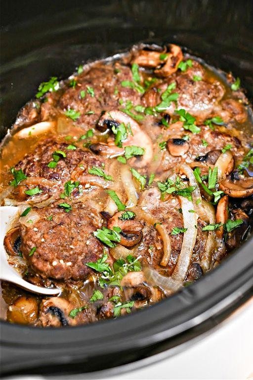 Low-Carb Crockpot Salisbury Steak with Zucchini Noodles