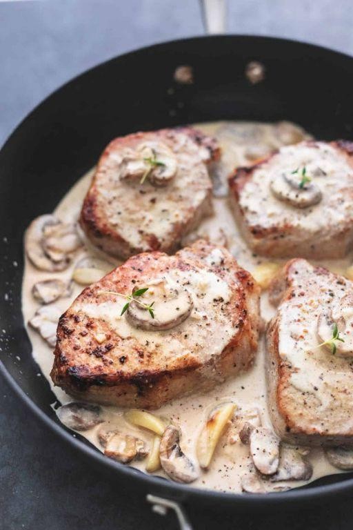 Maple Glazed Pork Chops with Creamy Mushroom Sauce