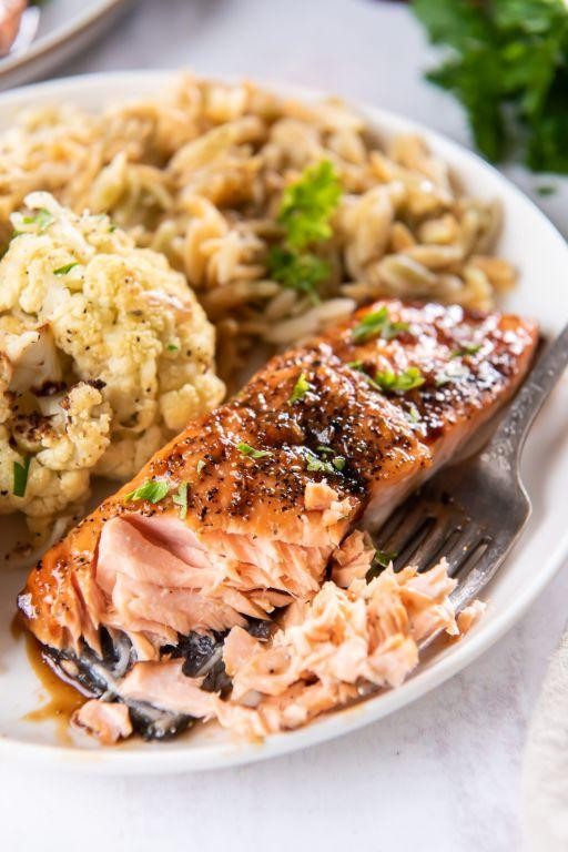 Maple Glazed Salmon with Herbed Orzo Pilaf