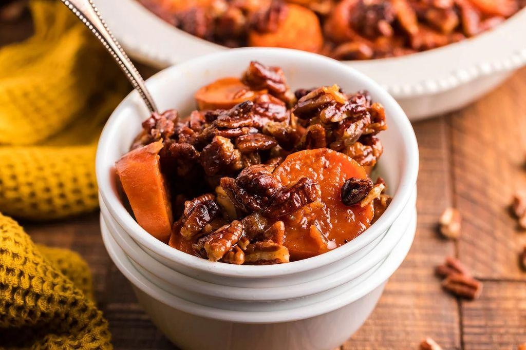 Maple Pecan Crunch Candied Sweet Potatoes