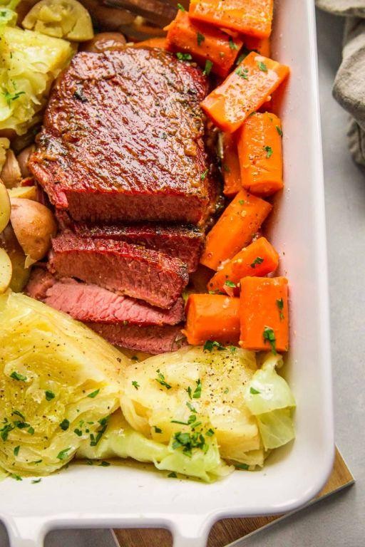 Maple-Mustard Glazed Corned Beef and Cabbage in a Pressure Cooker