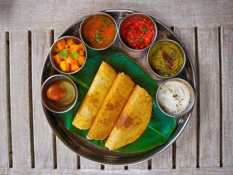 Masala Dosa with Coconut Chutney Thali