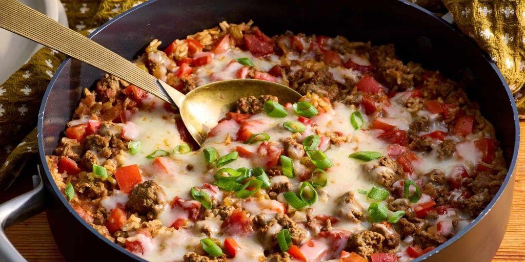 Mediterranean Beef and Rice Skillet Supper