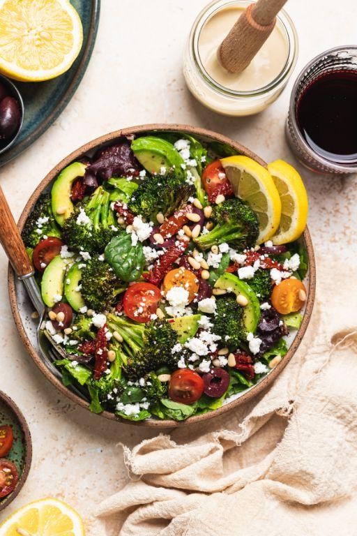 Mediterranean Broccoli Salad with Olives and Feta