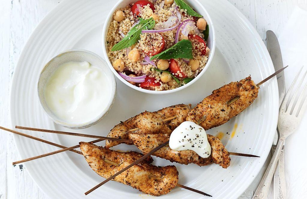 Mediterranean Chicken Kebabs with Couscous