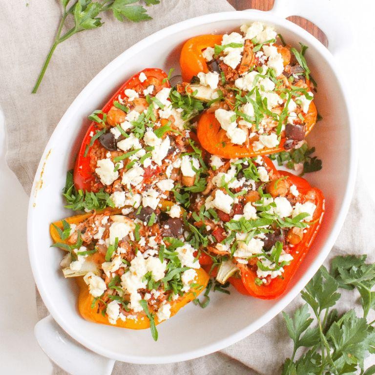 Mediterranean Chicken and Feta Stuffed Banana Peppers
