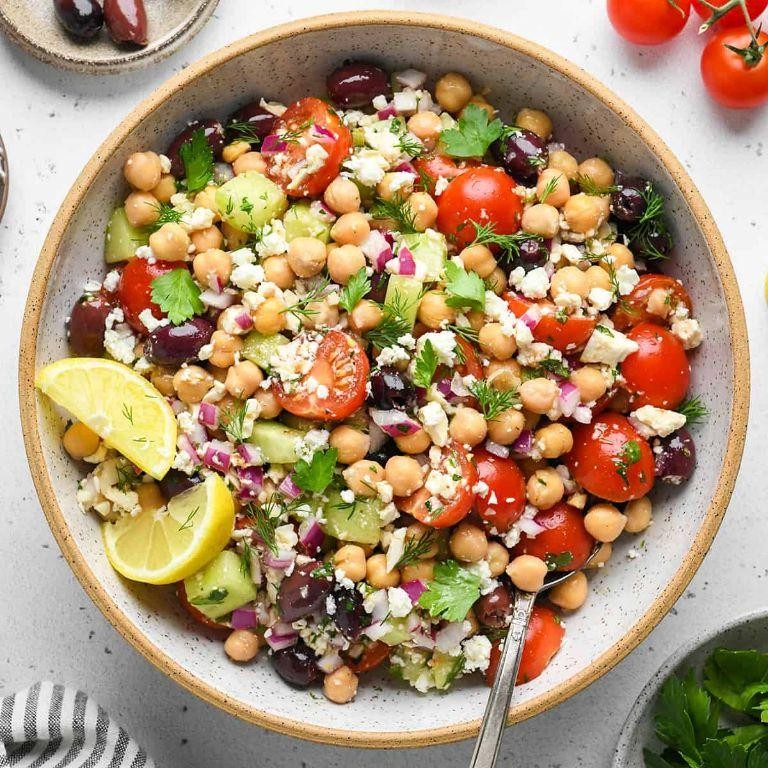 Mediterranean Chickpea Salad with Feta and Olives