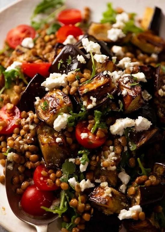 Mediterranean Eggplant and Lentil Bowl