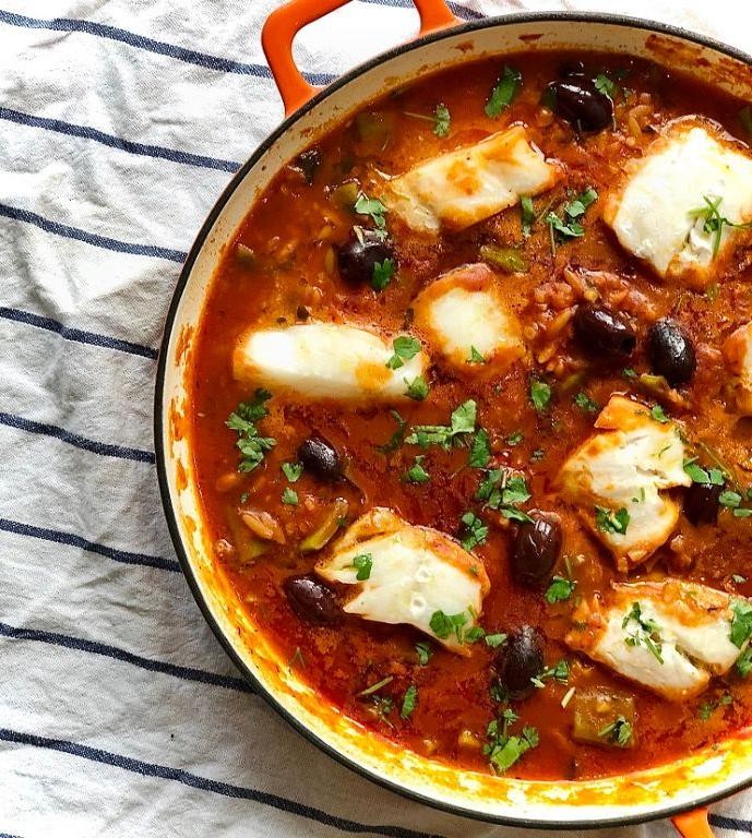 Mediterranean Fish Stew with Orzo Rice