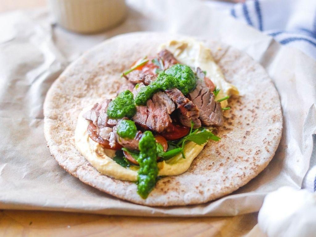 Mediterranean Flank Steak Pitas