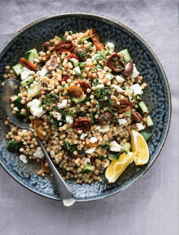Mediterranean Fregola Pasta with Olives and Feta