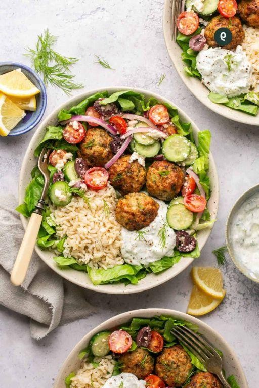 Mediterranean Grilled Fish Balls with Tzatziki