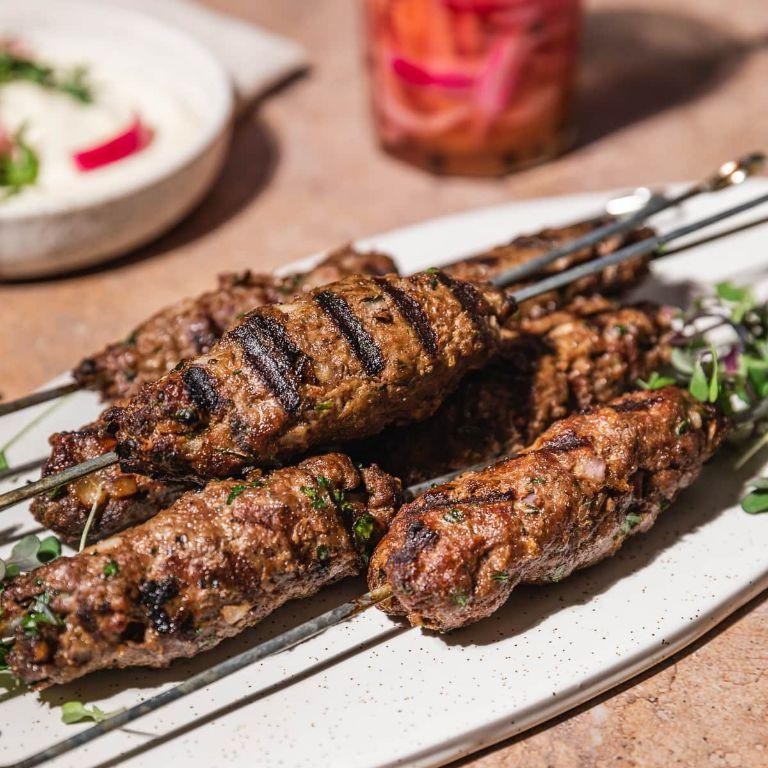 Mediterranean Ground Beef and Shrimp Skewers