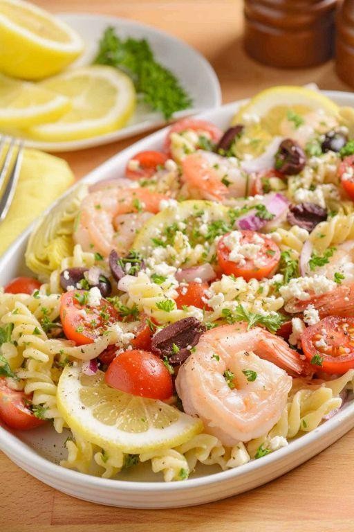 Mediterranean Shrimp Feta Pasta
