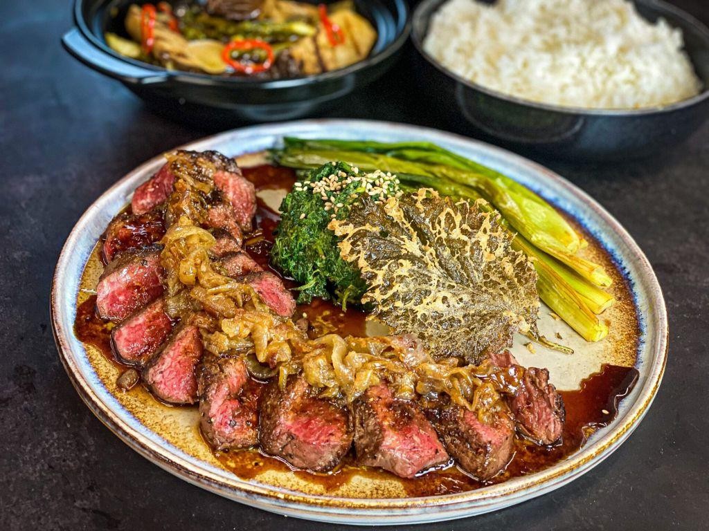 Miso Butter Filet Mignon with Crispy Shallots