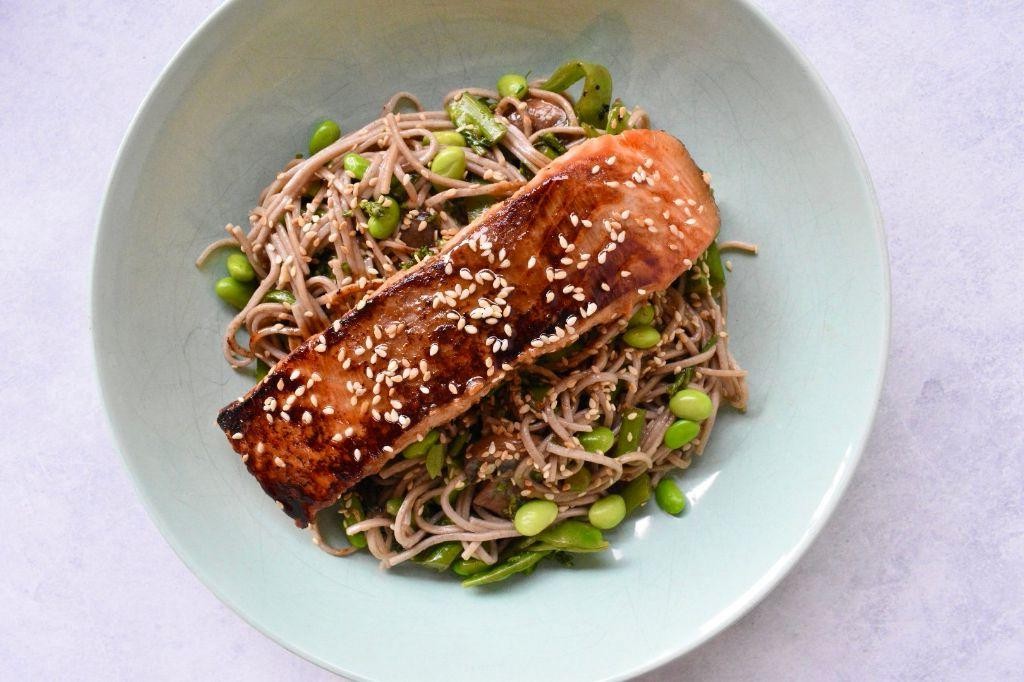 Miso Glazed Salmon with Soba Noodles