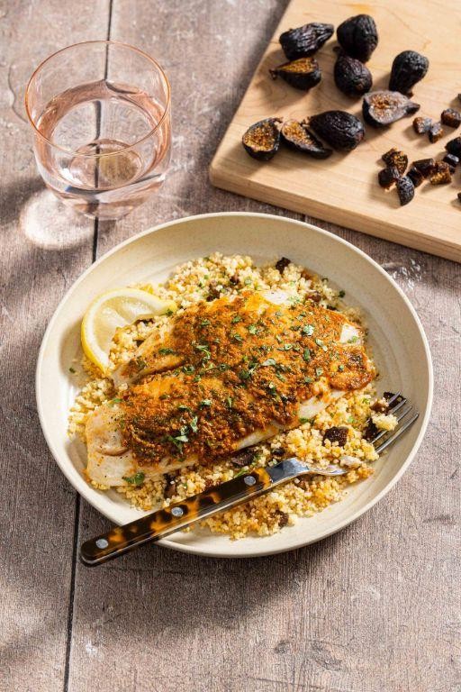 Moroccan Spiced Fish with Couscous and Rice Pilaf