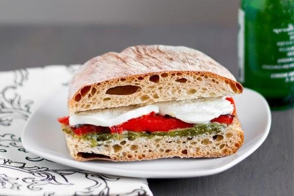 Mozzarella, Tomato, and Roasted Red Pepper Sandwich