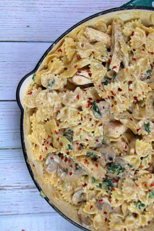Mushroom and Chicken Bow Tie Alfredo