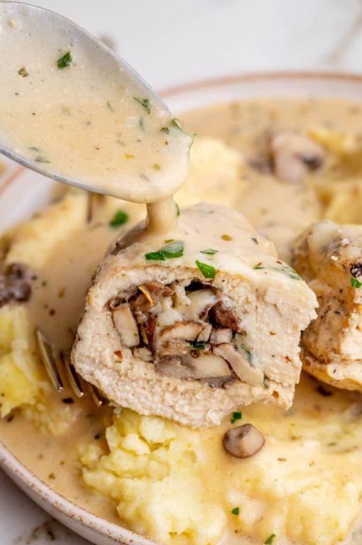 Mushroom and Cream Cheese Stuffed Chicken
