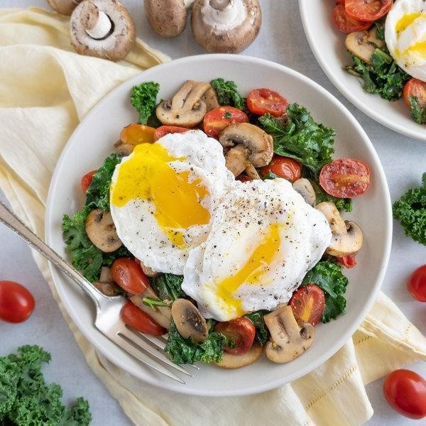 Mushroom and Kale Saute with Poached Egg
